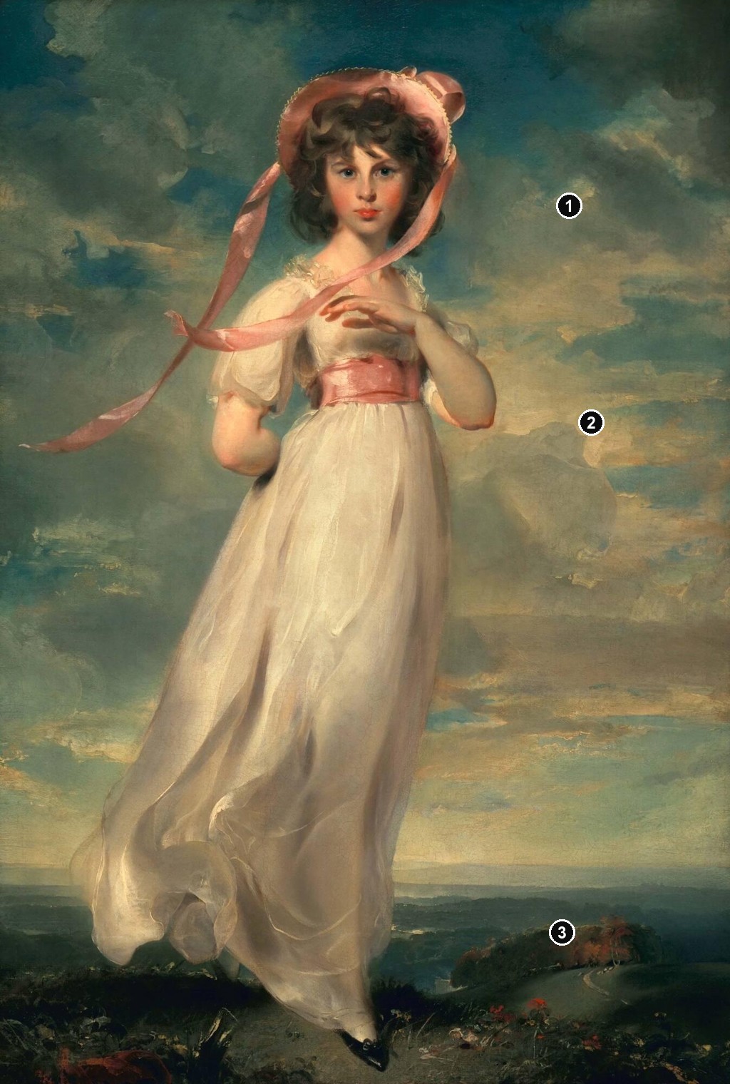 Annotated details from Pinkie by Thomas Lawrence
